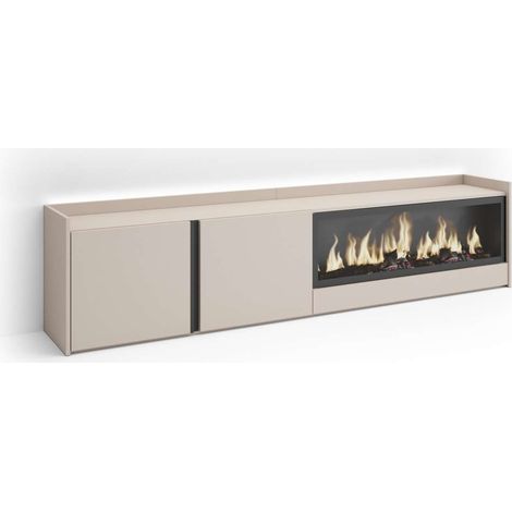 Mueble TV Moclinejo-01 de 212x50x35 cm con chimenea eléctrica y luces LED, color beige (1/4)