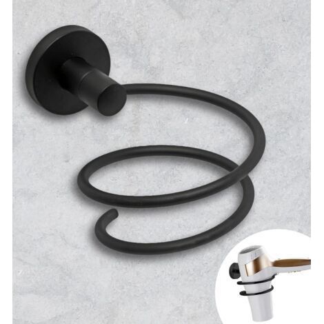 Wall mounted hair dryer holder black - drilled holes - comes with screws for mounting, modern design - stylish wall mounted hair dryer holder for bathroom and home (1/5)
