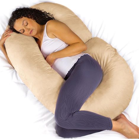 Aamira C Shaped Pregnancy Pillow Cream 140x65x20cm Shredded Memory Foam Full Body Maternity Cushion (1/5)