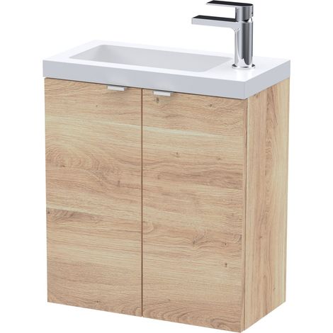 Hudson Reed Fusion Wall Hung 2-Door Vanity Unit with Compact Basin 500mm Wide - Bleached Oak (1/4)