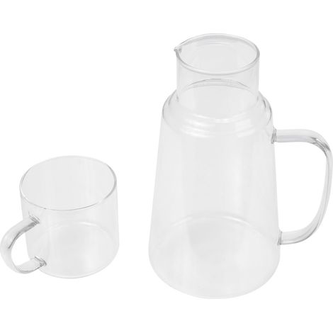 Carafe à Eau en Verre Borosilicate 1300ml Porte-bière et Tasse Détachable, Pot à Eau Froide Transparent pour Maison, Bureau et Pique-niques, Vaisselle la Cuisine Fiable et (1/5)