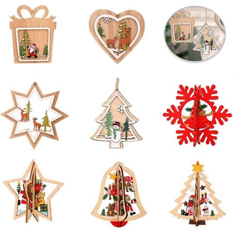 décorations de Noël en bois sculpté 3D, à suspendre (1/5)