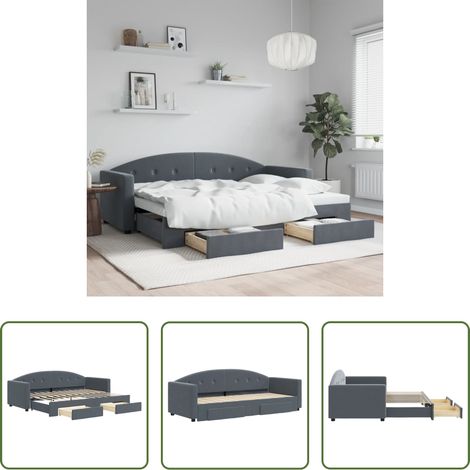 vidaXL Schubladenbett - Tagesbett Ausziehbar mit Schubladen Dunkelgrau 80x200 cm Samt (1/5)
