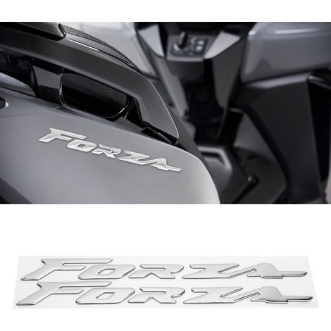 Une paire d'autocollants 3D avec le logo FORZA pour moto Honda FORZA 300 125 250, couleur argent. (1/5)