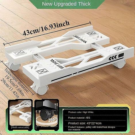 Plateau télescopique à roulettes pour unité centrale (blanc, nouveau modèle), support pour imprimante mobile en plastique avec roulettes, support coulissant pour tour d'ordinateur de bureau, 1 pièce (1/5)