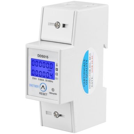 Medidor de energía digital 5-80A 230V con pantalla LCD retroiluminada, montaje en riel DIN de 35 mm e indicador de consumo de energía - DDS015 (1/5)
