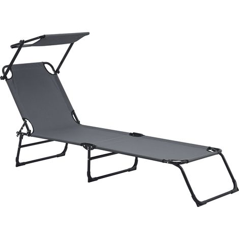 Lettino Prendisole Lomeda con Tettuccio Parasole e Schienale Reclinabile - Grigio Scuro casa.pro