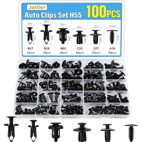 Clips de Fixation pour Voiture, H55 Rivet Plastique types en nylon, Agrafes Carrosserie Panneau Porte Pare-Chocs Fender Push Kit (1/5)