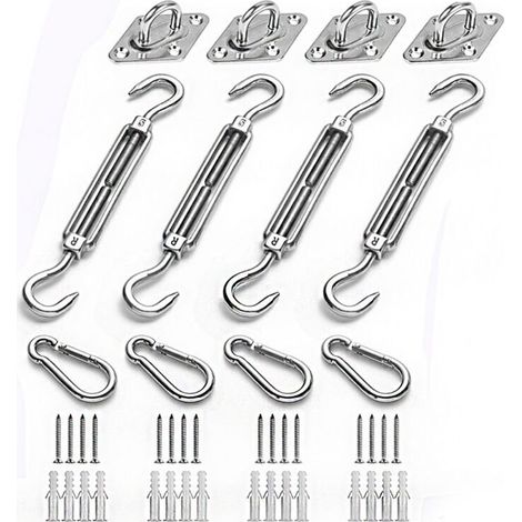 Kit de Fixation pour Voile D'ombrage, Acier Inoxydable Soleil Voile D'ombrage Kit de Fixation pour Triangle et Carré, Rectangle, du Soleil Voile D'ombrage Accessoires de Fixation，Kit de Fixation pour