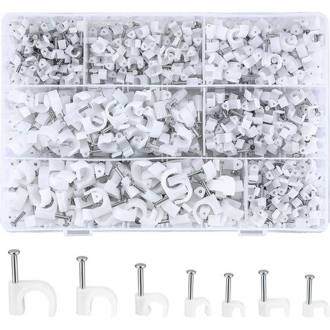 700 Pièces Attache-câble Ronde avec Clou en Acier, Clips Câble Ronds, Cavalier Cable Electrique Blanc, 4 mm/5 mm/6 mm/8 mm/10 mm (1/5)