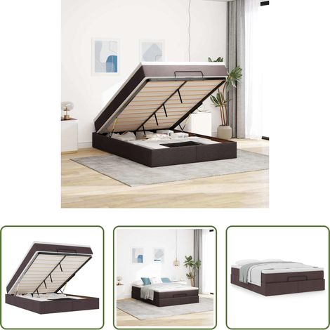 vidaXL Stauraum - Ottoman-Bett mit Matratze Dunkelbraun 140x200 cm Stoff (1/5)