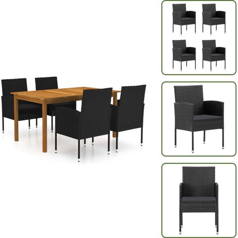 Ensemble à manger de jardin 5 pcs Noir - Ensemble Salon De Jardin - Mobilier De Jardin - Table De Jardin - Chaises De Jardin - Acacia Massif (1/5)