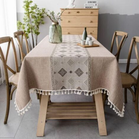 Stain-Resistant Rectangular Tablecloth (Brown Square, 140 x 220 cm) Linen Cotton Tablecloth Embroidered Tablecloth Elegant Chinese Style Printed Tablecloths for Kitchen Table Decoration (1/5)