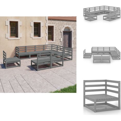 Salon de jardin 9 pcs gris bois de pin massif - Salon De Jardin - Mobilier De Jardin - Meubles De Jardin - Set De Salon De Jardin - Bois De Pin (1/5)