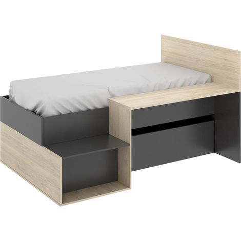 Cama Compacta con Escritorio Natural / Grafito 111x136x195 cm - MAK (1/5)