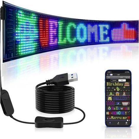 5V USB LED Matrix Panel for Car — RGB Multicolor, Scrolling, Bluetooth via App, Ultra-Thin Flexible (-3mm) (1/4)