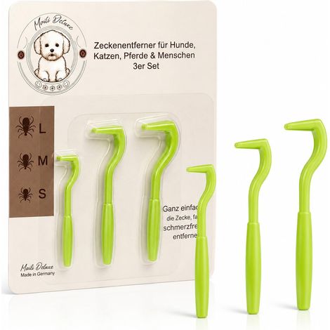 Lot de 3 crochets à tiques pour chien, chat, cheval et homme – Levier anti-tiques pour enlever les tiques I Alternative aux pinces à tiques, tournevis à tiques (vert) (1/4)