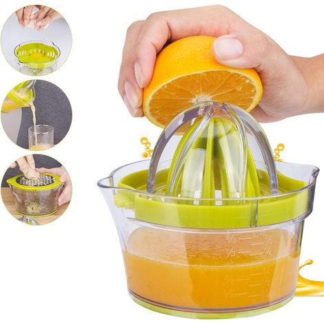 Presse-agrumes manuel professionnel avec récipient de 400 ml, 4 en 1, compatible lave-vaisselle, et filtre anti-gouttes en plastique. (1/4)