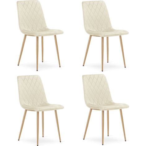 Sedia Turin - velluto beige chiaro / gambe color legno x 4 (1/5)
