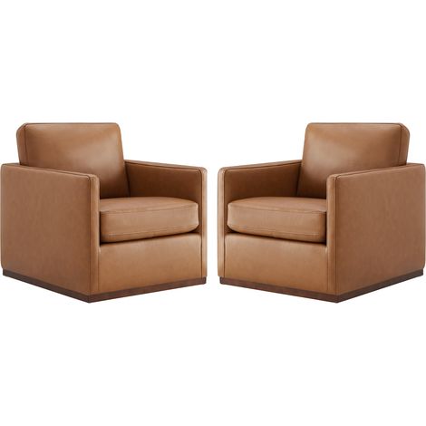 Lot De 2 Fauteuils Pivotants En Cuir Véritable CHITA, Fauteuils Modernes Médiévaux Certifiés FSC Pour Salon Et Chambre, Entièrement Assemblé, Assise Sellier-Marron