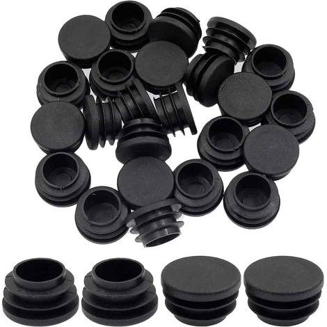 Bouchon rond en plastique, 20 pièces, bouchon d'extrémité de tube noir, bouchon de chaise, glisse, bouchon d'extrémité de meuble rond, insert de couverture de tuyau de chaise/pied (25 mm) (1/5)