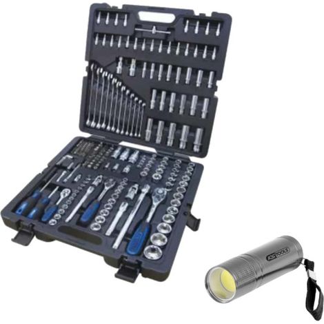 Pack KS TOOLS - Steckschlüsselsatz Chrom Plus - 216 Stk. - LED COB Taschenlampe - L.84 mm