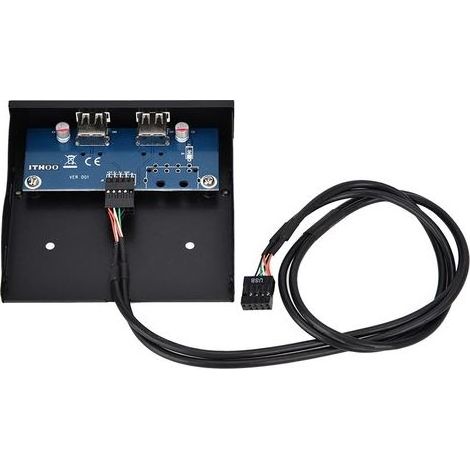 Panneau avant de lecteur de disquettes USB 2.0 3,5 pouces à 2 ports et connecteur 9 broches en cuivre étamé (1/5)