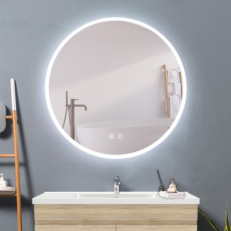 AICA 700mm Round Illuminated Bathroom Mirror with 3 Color LED Lights, Anti-fog, Touch Switch, IP44 (1/5)