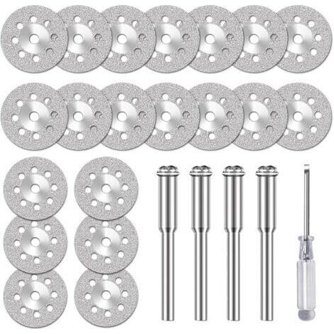 Lot de 20 roues de coupe diamant de 22 mm, avec 4 mandrins de 3 mm et 1 tournevis pour couper des matériaux durs