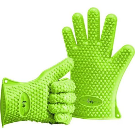 2 Gants de Cuisine Silicone Manique Résistant Chaleur Motif: 2x Gants de Cuisine en Silicone Vert, Motif: Grenouille (1/4)