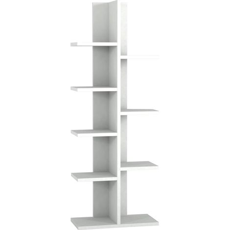Bibliothèque Tree 3504 - Étagère Murale sur Pied - Étagère de Rangement pour Salon - en Bois - Blanc - 7 étagères - 45 x 121,8 x 20 cm (1/4)