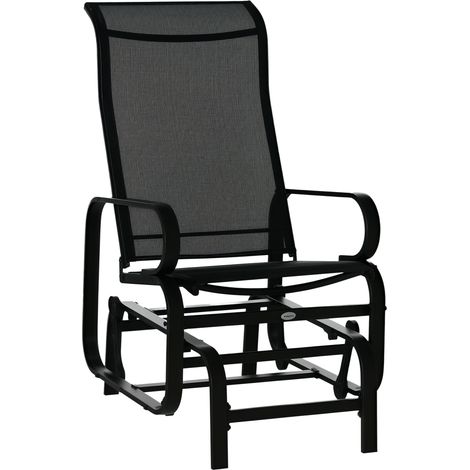 Outdoor Gliding Rocking Chair with Sturdy Metal Frame Garden Comfortable Swing Chair, Black