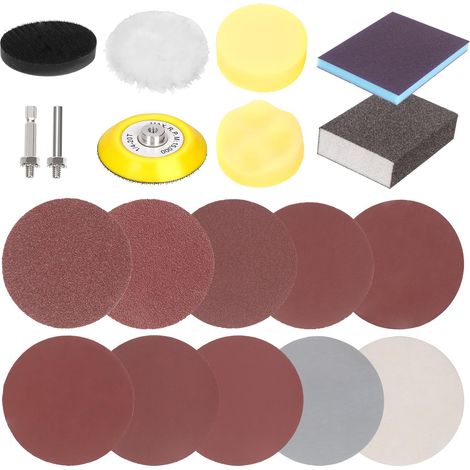 Lot de 109 disques abrasifs de 7,6 cm, grain 80-5000, papier abrasif humide et sec avec plaque de support de tige de 6,35 mm et tampon en mousse souple pour meuleuse (1/5)
