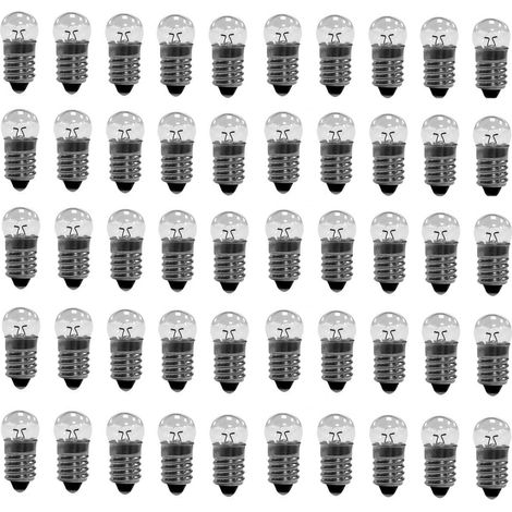 Lot de 50 Ampoule E10, 6 V, 0,3 A, Lumière Blanche Chaude, Culot à Vis Miniature