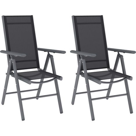 Set of 2 Folding Chair, Aluminium Frame Outdoor Camping Chairs with Breathable Mesh Back and Seat, Garden Chair Set with Armrests for Balcony, Dark Grey (1/5)