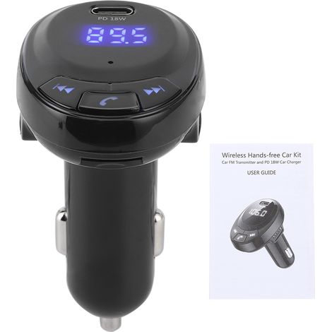 BT09 12V Bluetooth FM Transmetteur Sans Fil MP3 Lecteur Chargeur Voiture Type-C Rapide PD 18W Noir (1/5)
