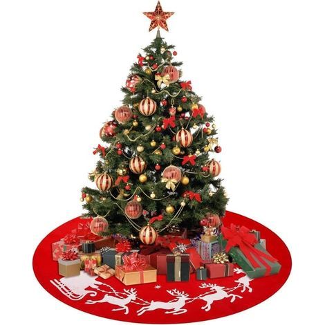 Tapis de sapin de Noël à motif de traîneau de rennes, 121,9 cm, pour Noël, les fêtes et la décoration de soirées. (1/5)