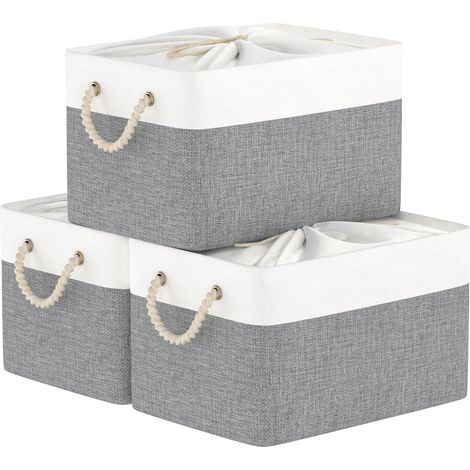 Lot de 3 Panier Rangement,Blanc/Gris Boîte de Rangement,33x23x20cm (1/5)