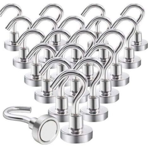 Lot de 20 crochets magnétiques, puissants aimants en néodyme, pour réfrigérateur, cuisine, bureau, école, croisière, robustes (1/4)