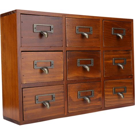 Boîte de rangement de bureau vintage en bois à plusieurs niveaux, boîte à bijoux antique, cadeau d'anniversaire (504201) (1/5)