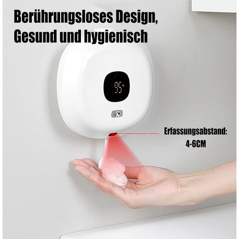 Seifenspender Automatisch, 300ml Seifenspender Wandbefestigung Ohne Bohren Aufladbar Berührungsloser USB Aufladung mit Sensor Seifenspenders Verstellbarer für Bad Küche Büro Schule