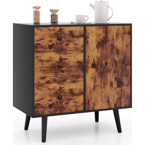 Industrial Storage Cabinet Adjustable Wooden Buffet Sideboard W/ 3 Drawers &Door (1/5)