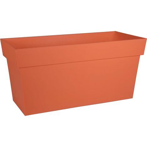 Muret Toscane 80 cm Jardinière à roulettes Volume 74 L avec Réserve d'eau et Grille Filtrante Goulotte d'Arrosage 79 x 35 x H. 39 cm Orange Terre Battue (1/5)