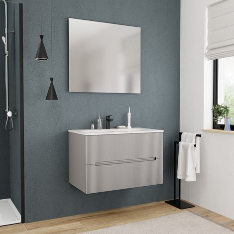 Ceramia 80cm, Neue zusammengebaute Badezimmermöbel, FSC-zertifiziert, Perlgrau (CERAMIA-5LG80)