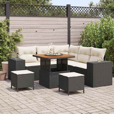Teenpull – Gartensofa-set mit Kissen 8 pcs Schwarz und Creme Poly-Rattan (1/5)
