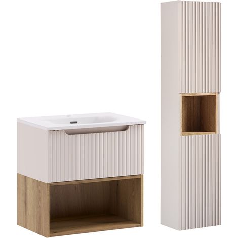 Mueble lavabo 60cm y pedestal Riva Cashmere y Madera