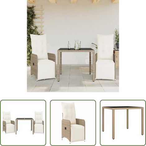 Gartenmöbel -  3-tlg. Garten-Bistro-Set mit Kissen Braun Poly Rattan (1/5)