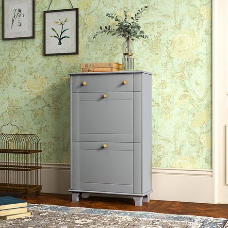 Armoire à chaussures étroite 60x23,5x98,5 cm gris avec 2 portes pliantes et 1 tiroir pour 8 paires de