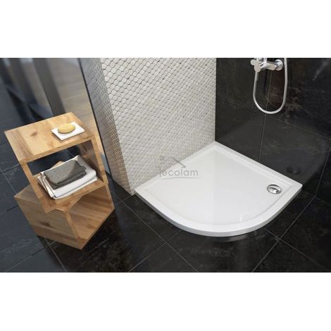 ECOLAM Receveur de douche Semi-circulaire plat Corrina 100x100 cm Hauteur:5 cm, Profondeur: 3 cm, R55 + siphon. Receveur de douche acrylique blanc (1/5)
