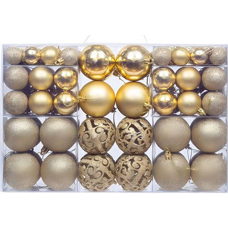 Boules De Noël - Lot De 101 Pièces En Forme D Étoile À Cinq Branches - Plastique - 3 cm 4 cm 6 cm Et 18 cm - Or